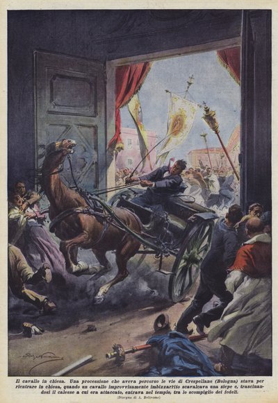 Koń w kościele autorstwa Achille Beltrame