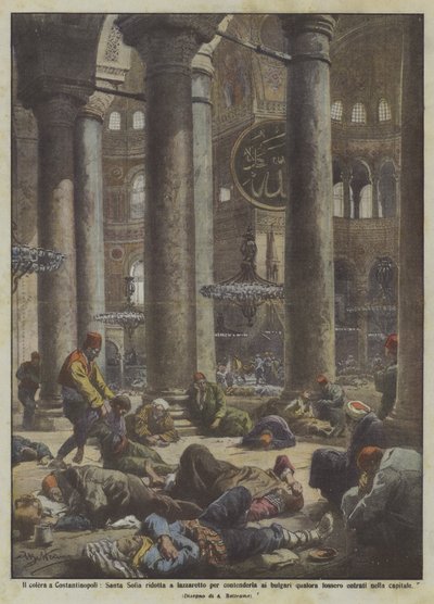 Cholera w Konstantynopolu, Santa Sofia zredukowana do szpitala, by walczyć z Bułgarami. autorstwa Achille Beltrame