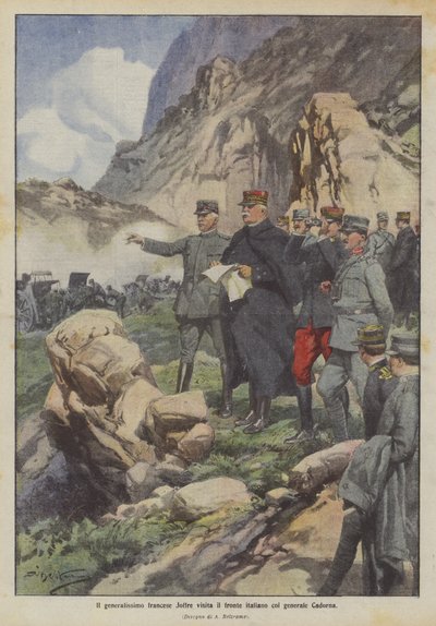 Francuski generalissimus Joffre odwiedza front włoski z generałem Cadorna autorstwa Achille Beltrame