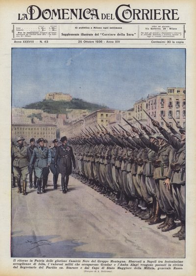 Powrót do ojczyzny wspaniałych Czarnych Koszul Grupy Montagna autorstwa Achille Beltrame