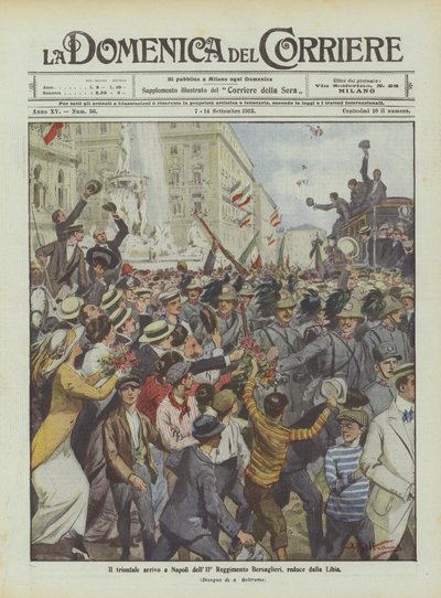 Triumfalny przyjazd do Neapolu 11. Pułku Bersaglieri, wracając z Libii autorstwa Achille Beltrame