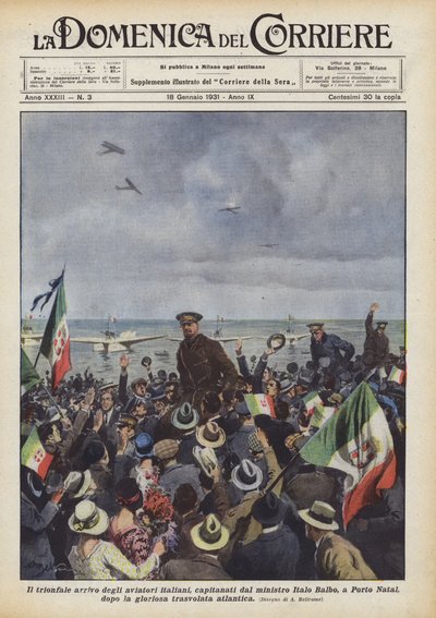 Triumfalny przyjazd włoskich lotników pod przewodnictwem ministra Italo Balbo do Porto Natal? autorstwa Achille Beltrame