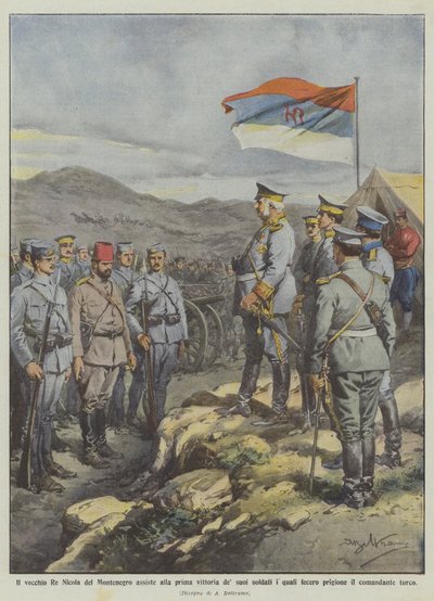 Stary król Mikołaj z Czarnogóry jest świadkiem pierwszego zwycięstwa swoich żołnierzy, którego dokonali? autorstwa Achille Beltrame
