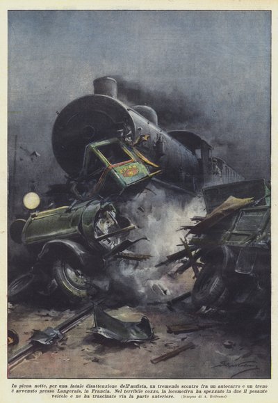 W środku nocy, z powodu śmiertelnej nieostrożności kierowcy, straszne zderzenie ciężarówki? autorstwa Achille Beltrame