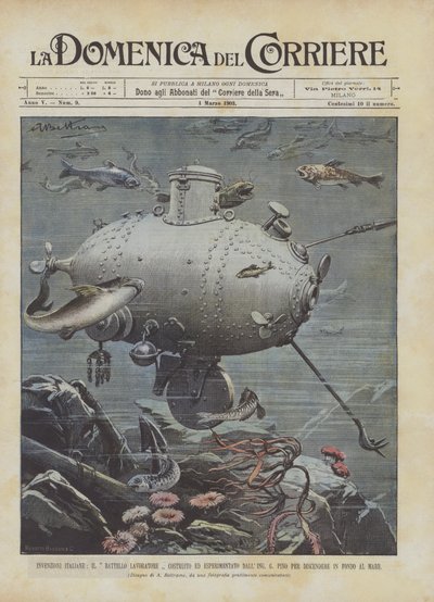 Włoskie wynalazki, łódź robotnicza zbudowana i eksperymentowana przez inż. G. Pino Pera? autorstwa Achille Beltrame