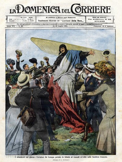 Jacques de Lesseps (1883-1927) po przybyciu do Kanady w 1910 r. Ilustracja autorstwa Achille Beltrame do „Domenica del Corriere” z 24 lipca autorstwa Achille Beltrame