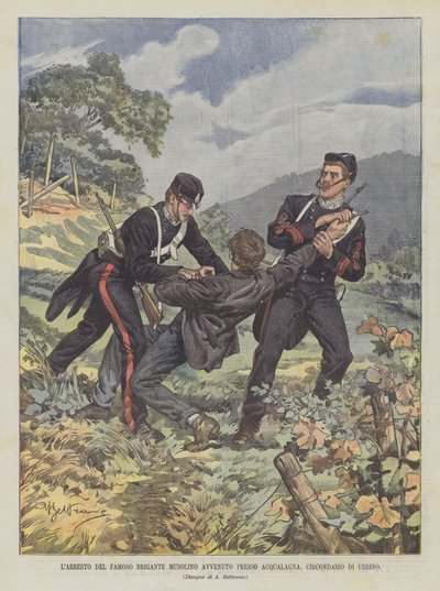 Aresztowanie słynnego Brigante Musolino miało miejsce w Acqualagna, w dystrykcie Urbino autorstwa Achille Beltrame