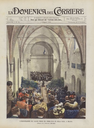 Inauguracja Salone Perosi (dawny kościół S M Della Pace) w Mediolanie autorstwa Achille Beltrame
