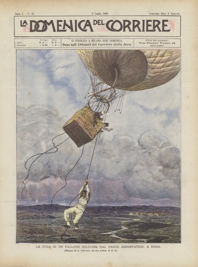 Ucieczka wojskowego balonu z parku aerostatycznego w Rzymie autorstwa Achille Beltrame