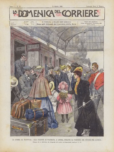 Wojna w Transwalu, na stacji Waterloo w Londynie, podczas wyjazdu żołnierzy do Afryki autorstwa Achille Beltrame