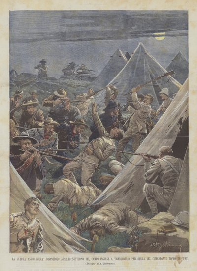 Wojna anglo-burska, katastrofalny nocny atak na angielski obóz w Tweefontein dla Opery Del? autorstwa Achille Beltrame