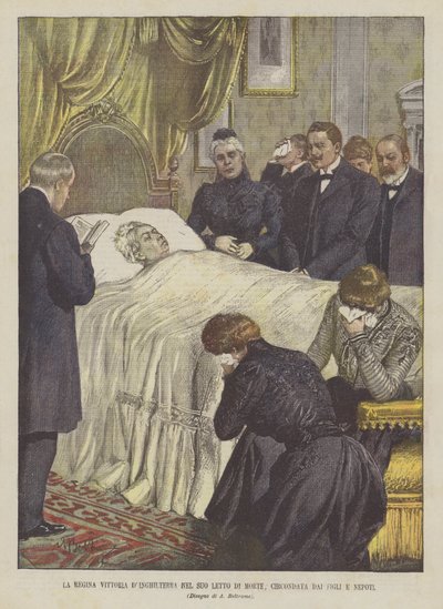 Angielska królowa Wiktoria na łożu śmierci w otoczeniu dzieci i wnuków autorstwa Achille Beltrame