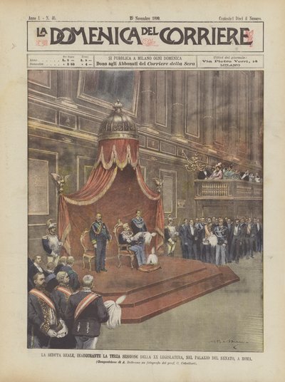 Sesja królewska inaugurująca trzecią sesję XX legislatury w Palazzo del Senato w Rzymie autorstwa Achille Beltrame