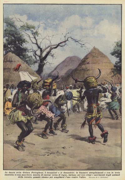 Taniec w Gwinei Portugalskiej autorstwa Achille Beltrame