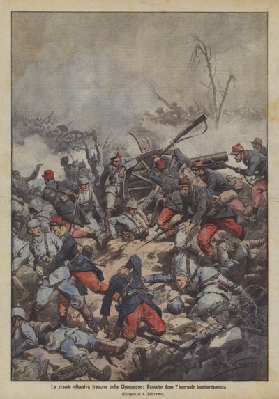 Wielka ofensywa francuska w Szampanii, szturm po wewnętrznym bombardowaniu autorstwa Achille Beltrame