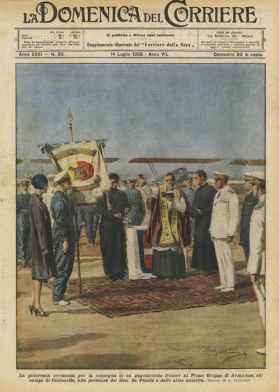 Malownicza uroczystość wręczenia honorowego proporczyka Pierwszej Grupie Lotniczej? autorstwa Achille Beltrame