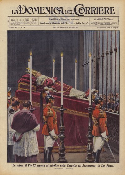 Ciało Piusa XI wystawione na widok publiczny w Kaplicy Sakramentu w San Pietro autorstwa Achille Beltrame