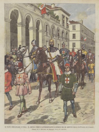 Imprezy dwutysiącletnie DIvrea, historyczna procesja reprezentująca powrót króla Arduino Dalla? autorstwa Achille Beltrame