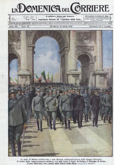 Uroczystości w Mediolanie dla Armii i Marynarki Wojennej w rocznicę powstania Cinque Giornate autorstwa Achille Beltrame