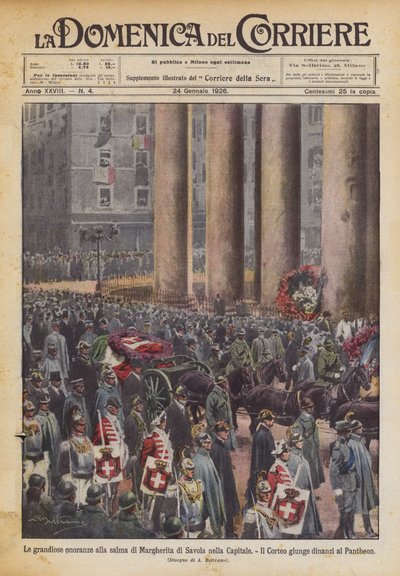 Wspaniałe honory dla ciała Margherity Sabaudzkiej w stolicy autorstwa Achille Beltrame
