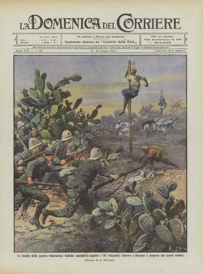 Pułapki wojny włosko-tureckiej, wysłane przez Beduinów, by przecinali wokół drutów telegraficznych? autorstwa Achille Beltrame
