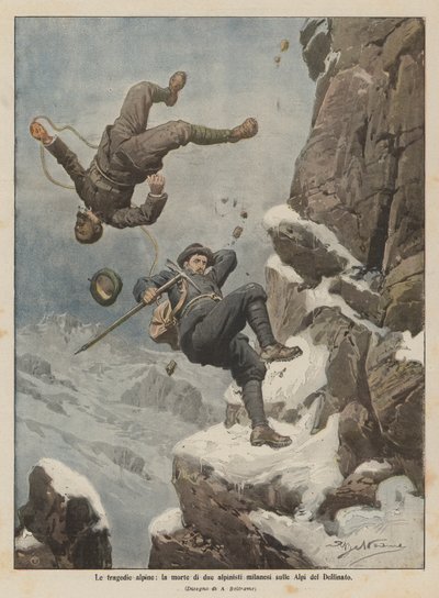 Tragedie alpejskie, śmierć dwóch mediolańskich alpinistów w Alpach Delfinów autorstwa Achille Beltrame