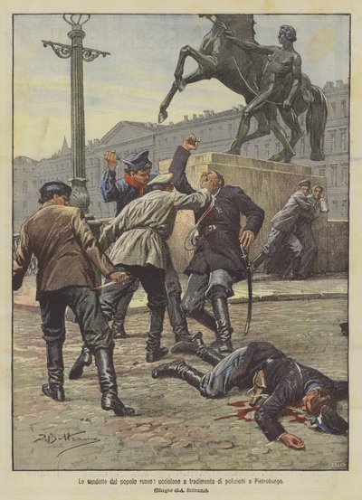 Zemsta narodu rosyjskiego, zdradzieckie zabójstwo policjantów w Petersburgu autorstwa Achille Beltrame