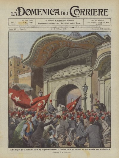 Tragiczna godzina dla Turcji, Enver bey pojawia się przed Wzniosłą Portą na zamówienie? autorstwa Achille Beltrame