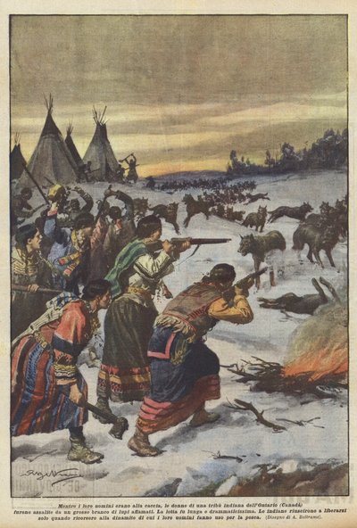 Kiedy ich mężczyźni polowali, kobiety z plemienia Indian Ontario (Kanada) były? autorstwa Achille Beltrame