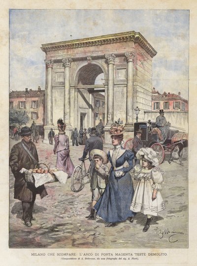 Mediolan, który znika, zburzono łuk Porta Magenta Teste autorstwa Achille Beltrame