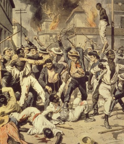 Mob polujący na czarnych w Springfield, Illinois, Achille Beltrame (1871-1945) z La Domenica del Corriere, sierpień 1908 autorstwa Achille Beltrame