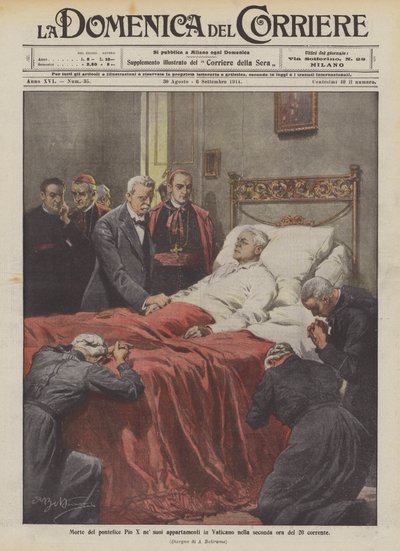 Śmierć papieża Piusa X w jego mieszkaniach w Watykanie w drugiej godzinie XX autorstwa Achille Beltrame