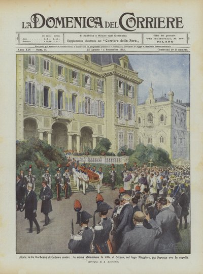 Śmierć matki księżnej Genui, ciało opuszcza willę Stresa nad jeziorem Maggiore? autorstwa Achille Beltrame