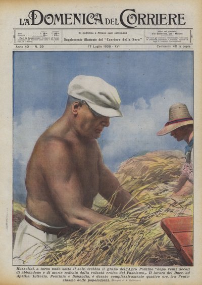 Czy Mussolini, bez koszuli w słońcu, młóci pszenicę Agro Pontino po dwudziestu wiekach? autorstwa Achille Beltrame