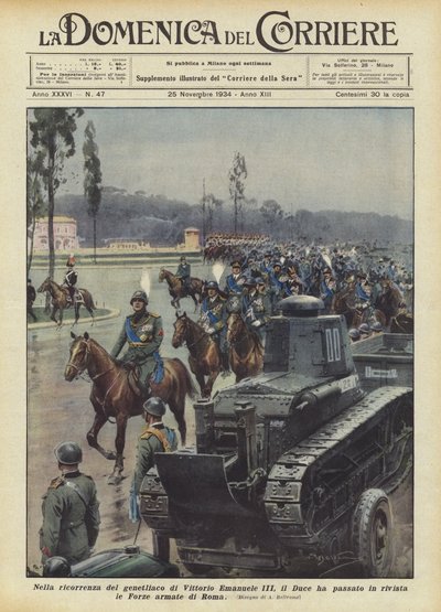 W rocznicę urodzin Vittorio Emanuele III Duce dokonał przeglądu Sił Zbrojnych Rzymu autorstwa Achille Beltrame