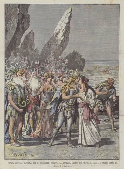Musical Novita, Oceana, By M ° Smareglia, wystawiony w zeszłym tygodniu w teatrze La Scala w Mediolanie (Akt II) autorstwa Achille Beltrame