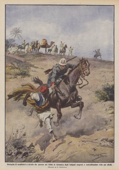 Patrol konnych karabinierów, którzy aresztują zaskoczonych tubylców w Jebel w Cyrenajce? autorstwa Achille Beltrame