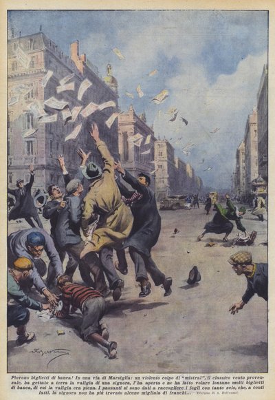 Pada deszcz banknotów! autorstwa Achille Beltrame