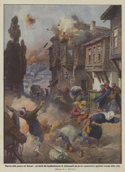 Wznowienie wojny na Bałkanach, skutki bombardowania Adrianopola dla biednych? autorstwa Achille Beltrame