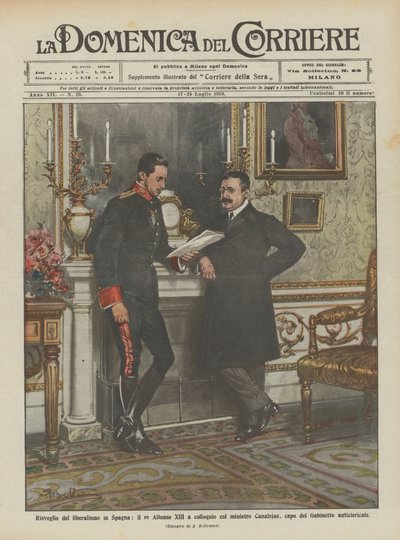 Przebudzenie liberalizmu w Hiszpanii, król Alfonso XIII w rozmowie z ministrem Canalejasem? autorstwa Achille Beltrame