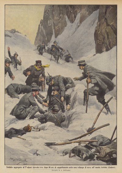 Żołnierz przywiązany do VII Alpini, znaleziony żywy po 40 godzinach pochówku pod lawiną śniegu? autorstwa Achille Beltrame