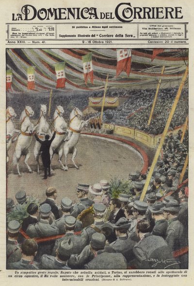 Żołnierze oglądający konie w cyrku w Turynie autorstwa Achille Beltrame