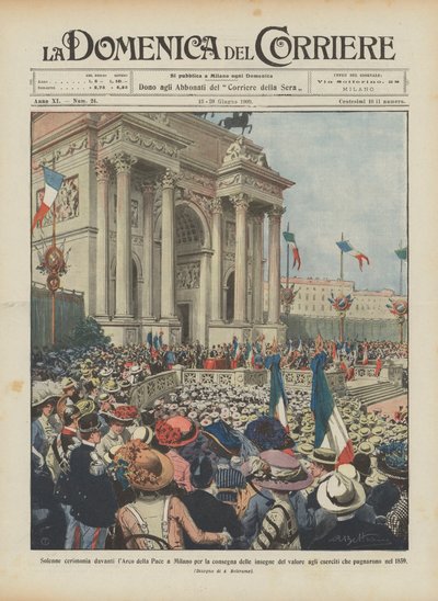 Uroczysta ceremonia przed Arco della Pace w Mediolanie za przekazanie insygniów wartości dla? autorstwa Achille Beltrame