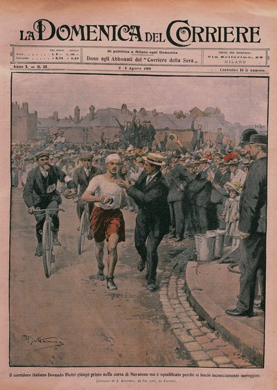 Igrzyska Olimpijskie 1908, przednia okładka „La Domenica del Corriere” 1908 (kolor lito) autorstwa Achille Beltrame