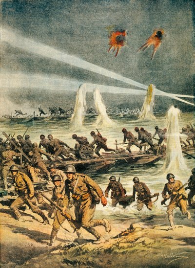 Postęp Japonii w Chinach podczas wojny chińsko-japońskiej (1937-1945), Achille Beltrame (1871-1945), z La Domenica del Corriere, Chiny, XX w. autorstwa Achille Beltrame