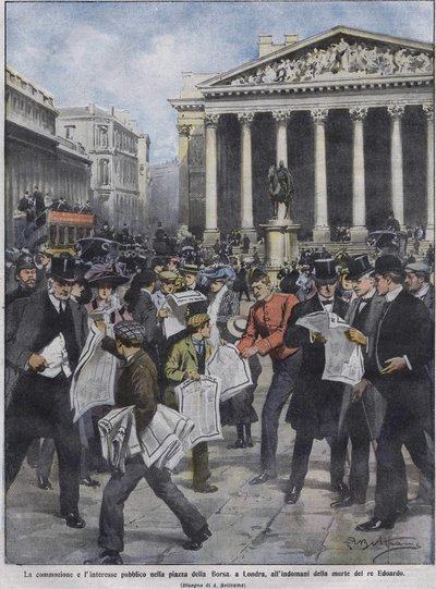 Dzień po śmierci króla Edwarda VII, dzień po śmierci króla Edwarda VII. Ilustracja autorstwa Achille Beltrame. maj 1910. autorstwa Achille Beltrame