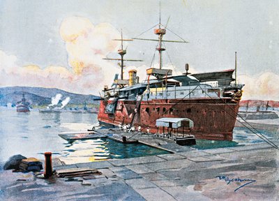 Stary statek Castelfidardo w La Spezia autorstwa Achille Beltrame