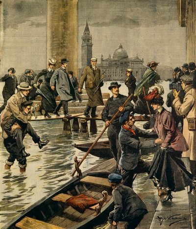 Zjawisko wysokiej wody na Placu św. Marka w Wenecji, Achille Beltrame (1871-1945), z La Domenica del Corriere autorstwa Achille Beltrame