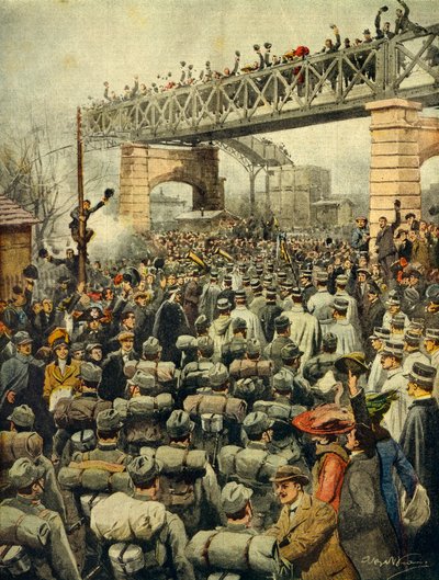 Triumfalny powrót wojsk włoskich z Libii do Mediolanu, ilustrator Achille Beltrame (1871-1945), z La Domenica del Corriere, 26 stycznia 1913. autorstwa Achille Beltrame