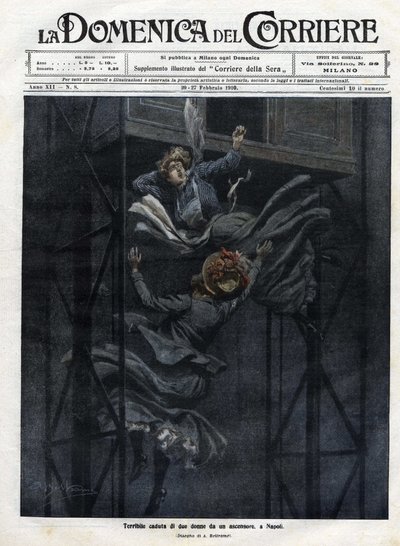 Dwie kobiety spadły z windy w Neapolu w 1910 roku. autorstwa Achille Beltrame